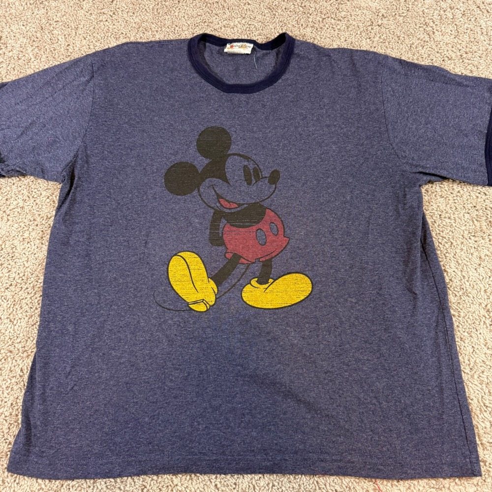 Vintage Walt Disney World Mickey Mouse Ringer T Shirt XL Made USA Single Stitch